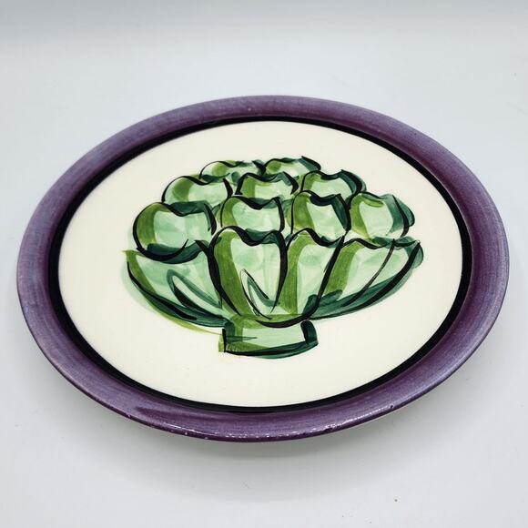 Vicki Carroll Studio Bon Appetite Collection Painted Artichoke Ceramic 8" Plate - Picture 2 of 5